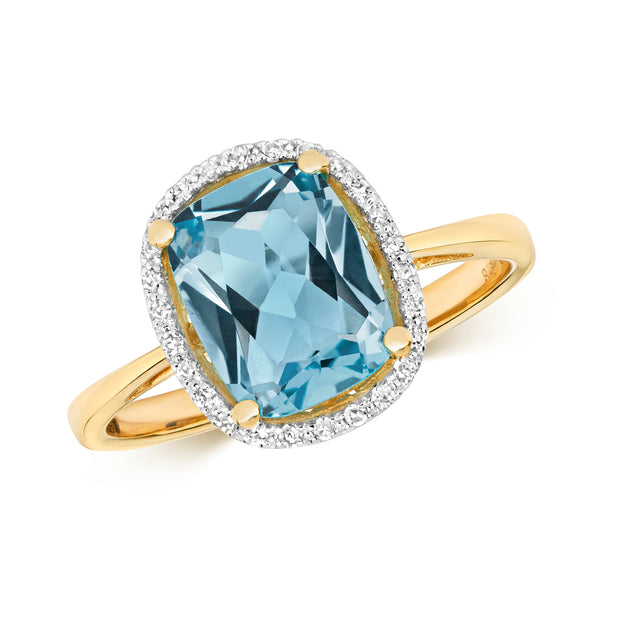 Blue Topaz & Diamond Ring in 9K Gold