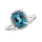 London Blue Topaz and Diamond Ring in 9K White Gold