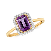 Amethyst & Diamond Ring in 9K Gold