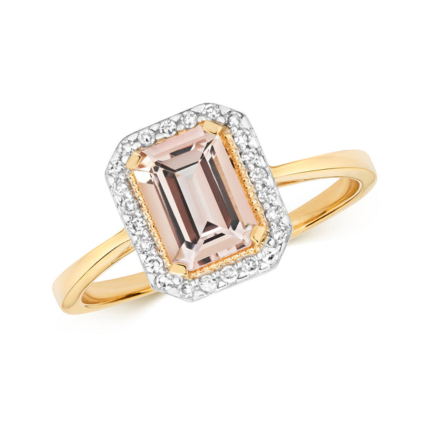 Morganite & Diamond Ring in 9K Gold