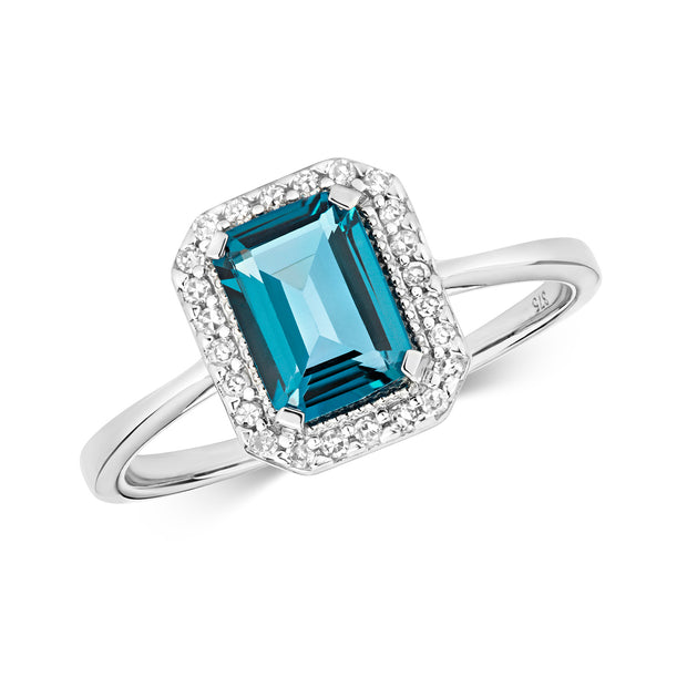 London Blue Topaz and Diamond Ring in 9K White Gold