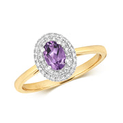 Amethyst & Diamond Ring in 9K Gold