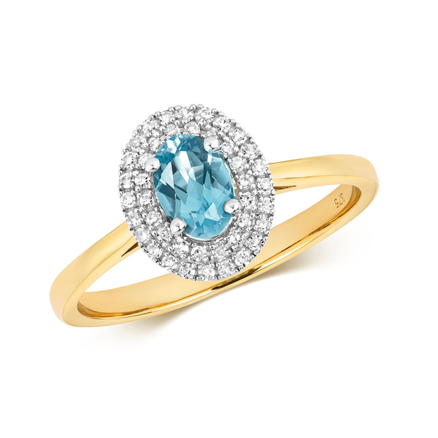 Blue Topaz & Diamond Ring in 9K Gold