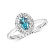 London Blue Topaz and Diamond Ring in 9K White Gold