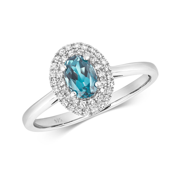 London Blue Topaz and Diamond Ring in 9K White Gold