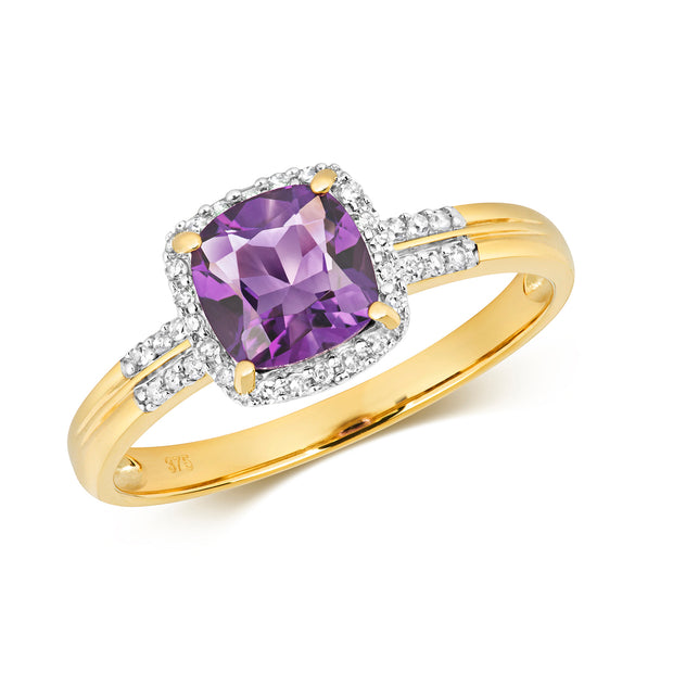 Amethyst & Diamond Ring in 9K Gold