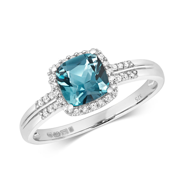 London Blue Topaz and Diamond Ring in 9K White Gold