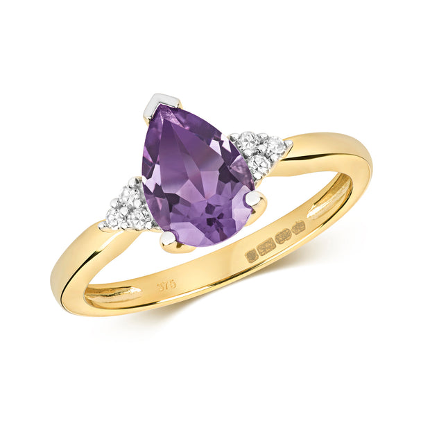 Amethyst & Diamond Ring in 9K Gold