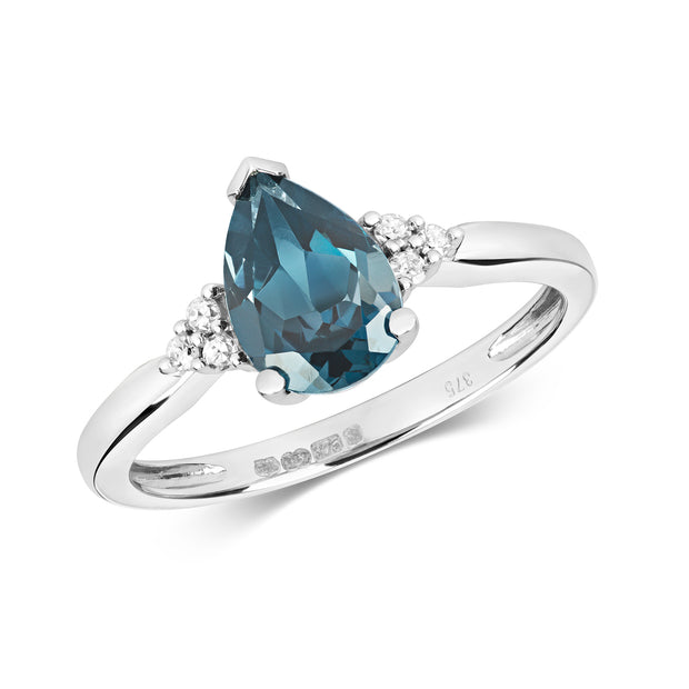 London Blue Topaz and Diamond Ring in 9K White Gold