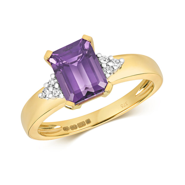 Amethyst & Diamond Ring in 9K Gold