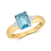 Blue Topaz & Diamond Ring in 9K Gold