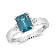 London Blue Topaz and Diamond Ring in 9K White Gold