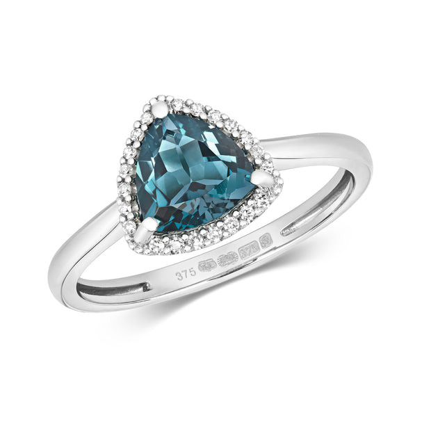 London Blue Topaz and Diamond Ring in 9K White Gold