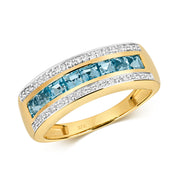 Blue Topaz & Diamond Ring in 9K Gold