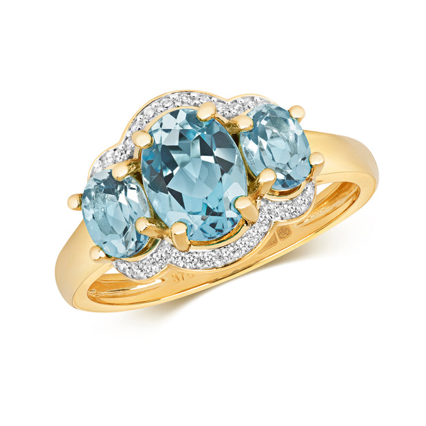 Diamond & Light Swiss Blue Topaz Ring Ring in 9K Gold