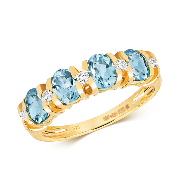 Blue Topaz & Diamond Ring in 9K Gold