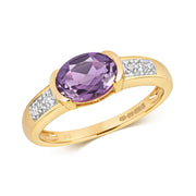 Amethyst & Diamond Ring in 9K Gold
