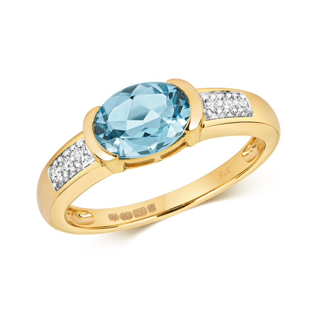 Blue Topaz & Diamond Ring in 9K Gold