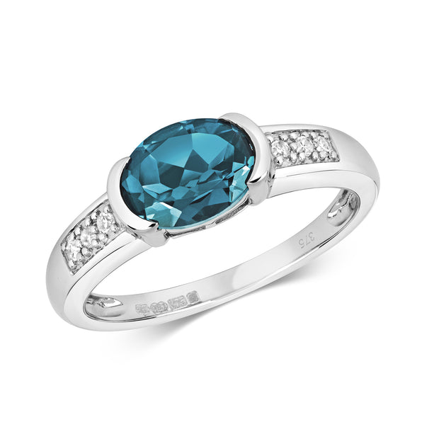 London Blue Topaz and Diamond Ring in 9K White Gold