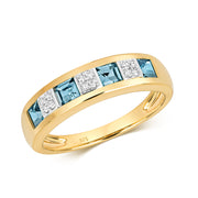 Blue Topaz & Diamond Ring in 9K Gold