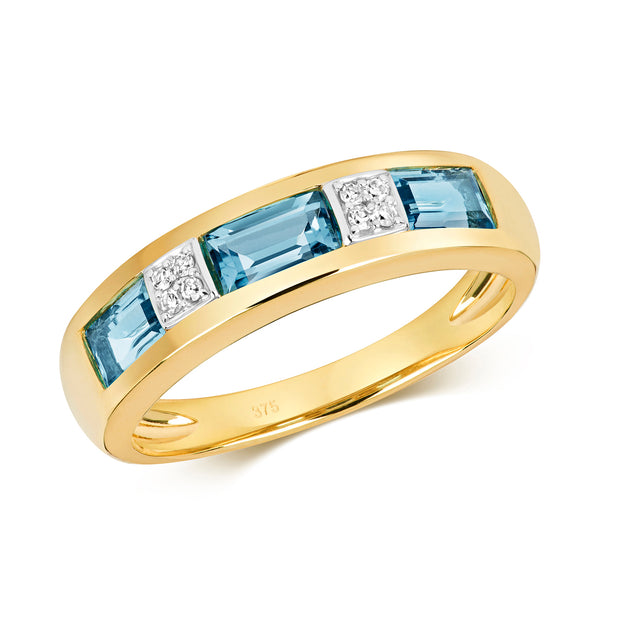 Blue Topaz & Diamond Ring in 9K Gold