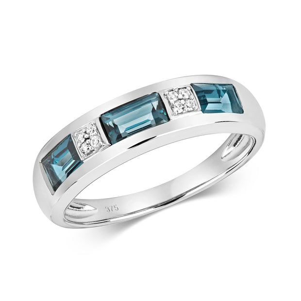 London Blue Topaz and Diamond Ring in 9K White Gold