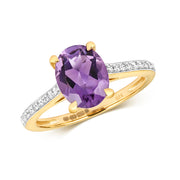 Amethyst & Diamond Ring in 9K Gold