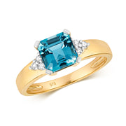 Blue Topaz & Diamond Ring in 9K Gold