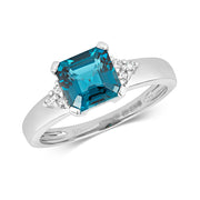 London Blue Topaz and Diamond Ring in 9K White Gold