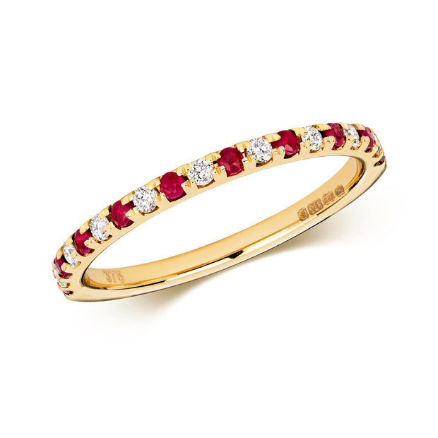 Diamond and Ruby Ring in 9K Gold