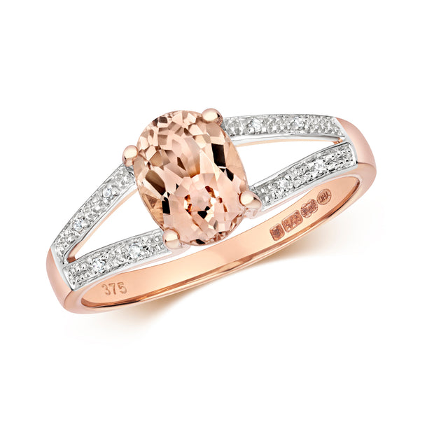 Morganite and Diamond Ring in 9K Rose Gold