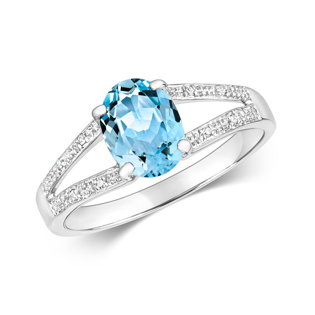 Aquamarine and Diamond Ring in 9K White Gold