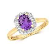 Amethyst & Diamond Ring in 9K Gold