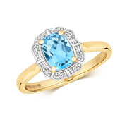 Blue Topaz & Diamond Ring in 9K Gold