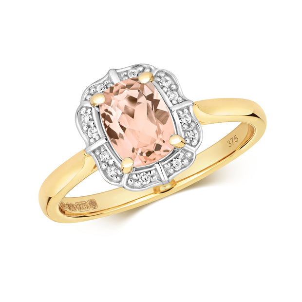 Morganite & Diamond Ring in 9K Gold