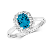 London Blue Topaz and Diamond Ring in 9K White Gold