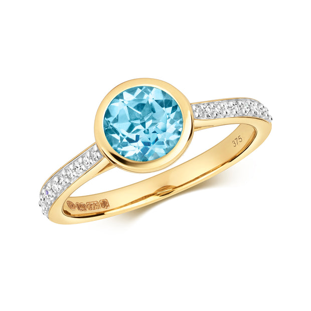 Blue Topaz & Diamond Ring in 9K Gold