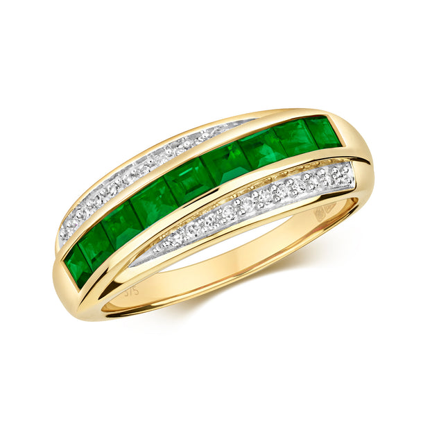 Emerald and Diamond Ring in 9K White Gold