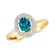 London Blue Topaz and Diamond Ring in 9K Gold