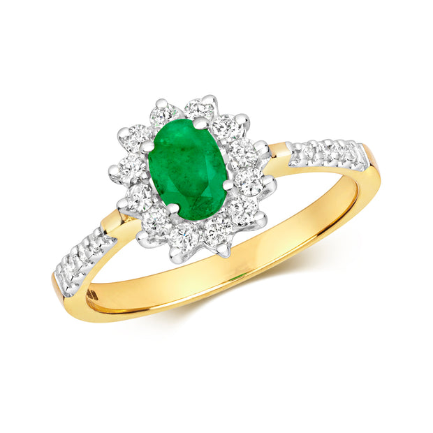 Diamond & Emerald Cluster Ring in 9K Gold