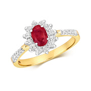 Diamond and Ruby Cluster Ring in 9K Gold