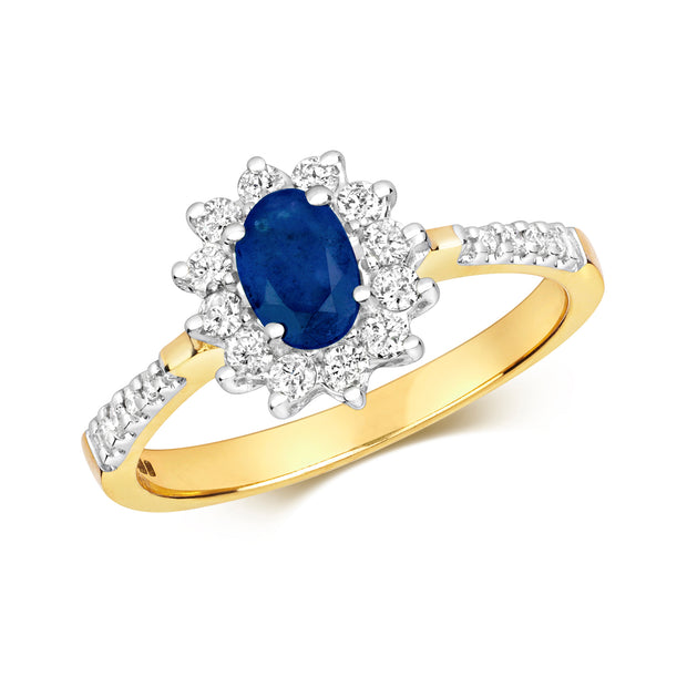 Diamond & Sapphire Cluster Ring in 9K Gold
