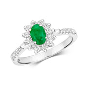 Diamond and Emerald Cluster Ring in 9K White Gold