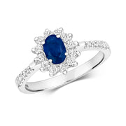 Diamond and Sapphire Cluster Ring in 9K White Gold