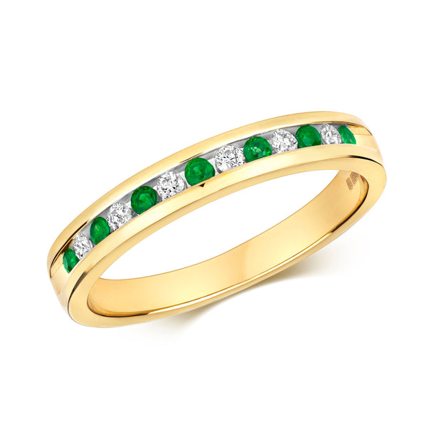 Diamond and Emerald Half Eternity Ring in 9K Gold