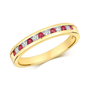 Diamond and Ruby Half Eternity Ring in 9K White Gold