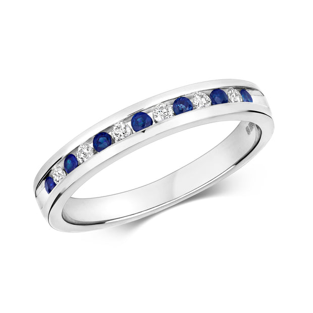 Sapphire and Diamond Half Eternity Ring in 9K White Gold