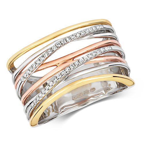 Diamond Ring in 9K Yellow, White and Rose Gold