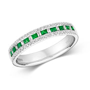 Emerald and Diamond Ring in 18K White Gold