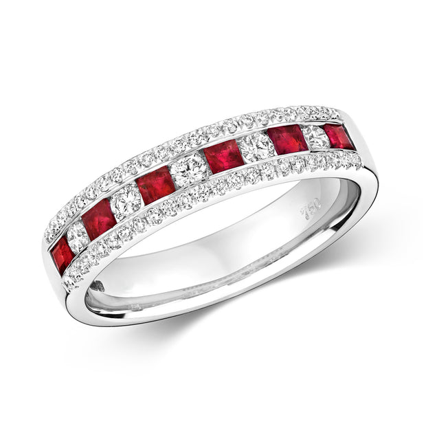 Diamond and Ruby Ring in 18K White Gold